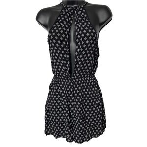 Divided H M Black White Diamond Print Halter Keyhole Romper Size 2
